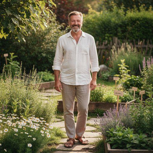 Šálka voňavého bylinkového čaju na drevenom stole s prírodnými dekoráciami.